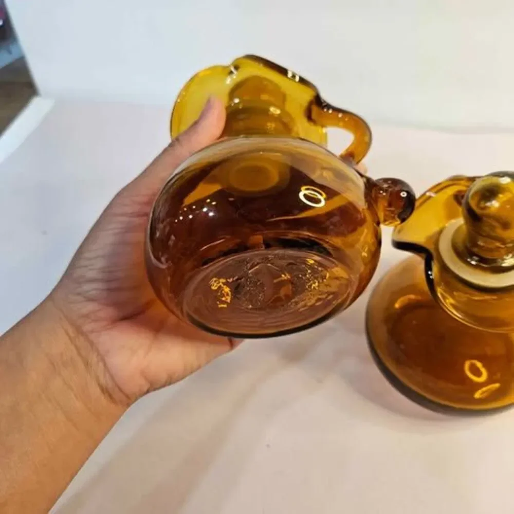 Vintage Amber Glass Oil and Vinegar Cruet Set